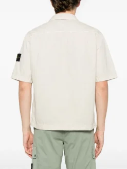 Stone Island Uomo Camicia Marrone Maniche Corte