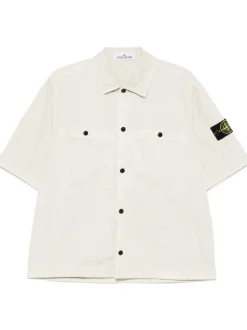 Stone Island Uomo Camicia Marrone Maniche Corte