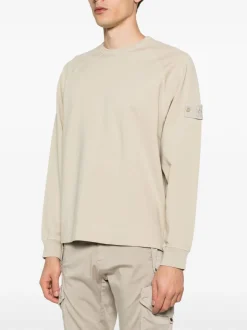 Stone Island Uomo Felpa Beige Applicazione Logo in Tono