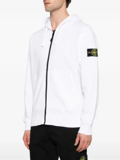 Stone Island Uomo Felpa Bianco Cappuccio