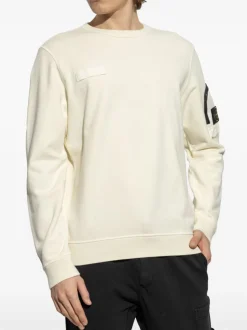 Stone Island Uomo Felpa Bianco Tasca Manica