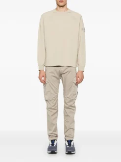 Stone Island Uomo Felpa Beige Applicazione Logo in Tono