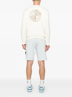 Stone Island Uomo Felpa Bianco Maxi Logo Posteriore