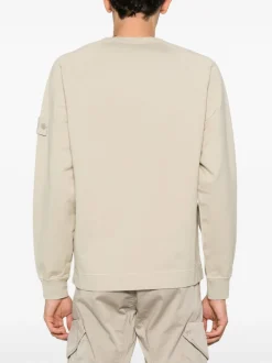 Stone Island Uomo Felpa Beige Applicazione Logo in Tono