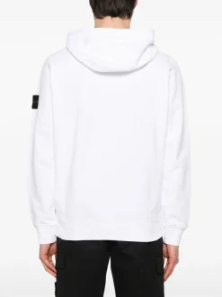 Stone Island Uomo Felpa Bianco Cappuccio