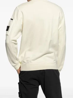 Stone Island Uomo Felpa Bianco Tasca Manica