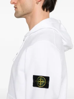 Stone Island Uomo Felpa Bianco Cappuccio