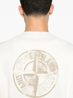Stone Island Uomo Felpa Bianco Maxi Logo Posteriore