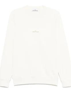 Stone Island Uomo Felpa Bianco Maxi Logo Posteriore