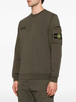Stone Island Uomo Felpa Verde Tasca Manica