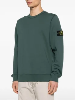 Stone Island Uomo Felpa Verde Patch Manica