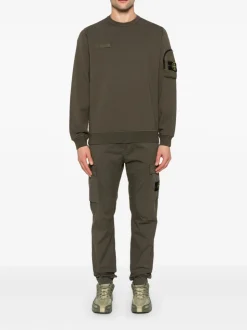 Stone Island Uomo Felpa Verde Tasca Manica