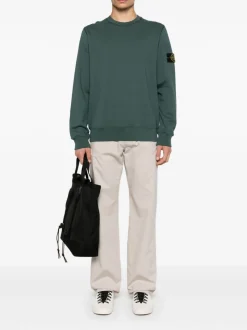 Stone Island Uomo Felpa Verde Patch Manica