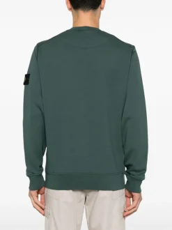 Stone Island Uomo Felpa Verde Patch Manica