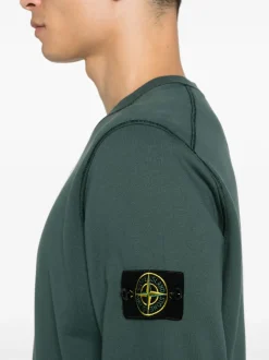 Stone Island Uomo Felpa Verde Patch Manica