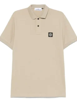 Stone Island Uomo Polo Marrone Applicazione Logo Compass