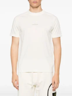 Stone Island Uomo T-shirt Bianco Stampa Logo Posteriore