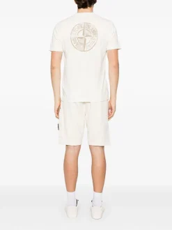 Stone Island Uomo T-shirt Bianco Stampa Logo Posteriore