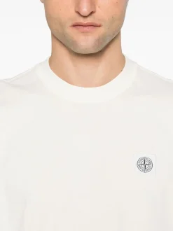 Stone Island Uomo T-shirt Bianco Patch Logo Compass
